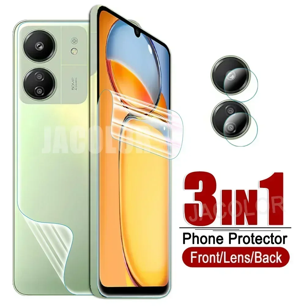 3IN1 Water Gel Film For Xiaomi Redmi 13C 12C 10C 10A Redmi13C Screen Protector+Back Hydrogel Film+Lens Glass Xiaomy Redmy 13 c