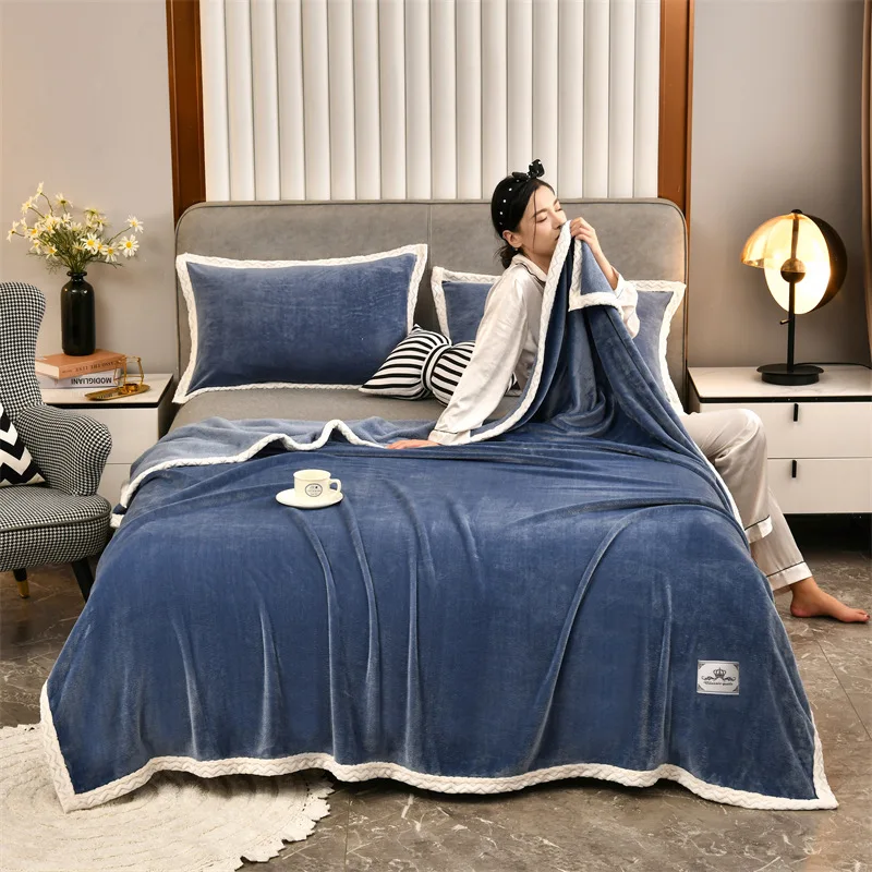 Single Double Winter Thickened Warm Solid Color Milk Velvet Blanket