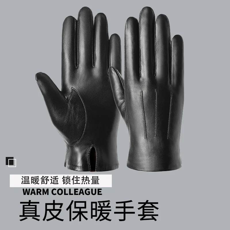 Men's Winter Leather Gloves European and American Driving and Biking Windproof Warm Goat Skin Touch Screen Fashion Cross-Border