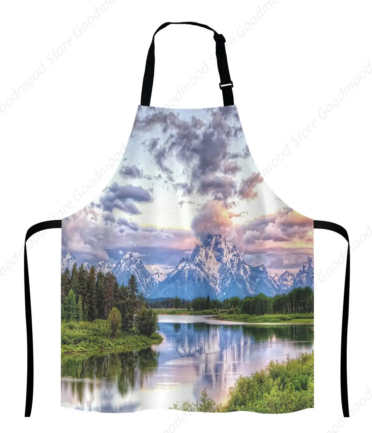 

Snowy Mountains Lake Tree Landscape Bib Apron with Adjustable Neck for Men Women,Suitable for Home Kitchen Cooking Baking Apron
