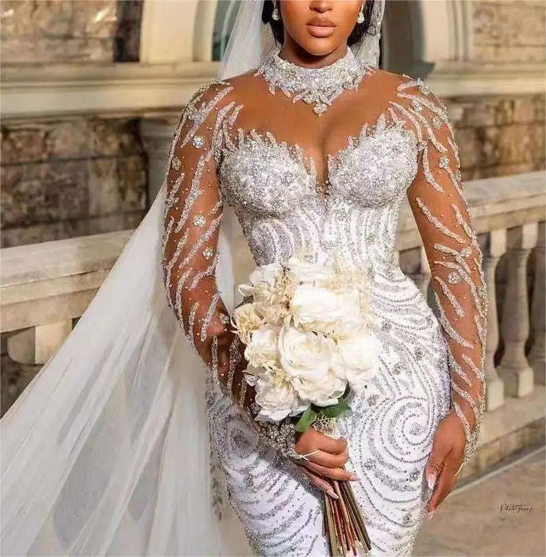 Customize Fishtail Luxury Heavy Industry Embroidery Lace Slimming Fishtail Tail Wedding Dress 2024