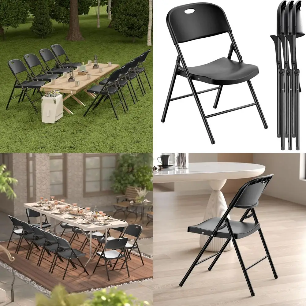 

Durable Plastic Folding Chairs with Steel Frame, 350 lbs Capacity, Ideal for Outdoor and Indoor Use, 4-Pack Black