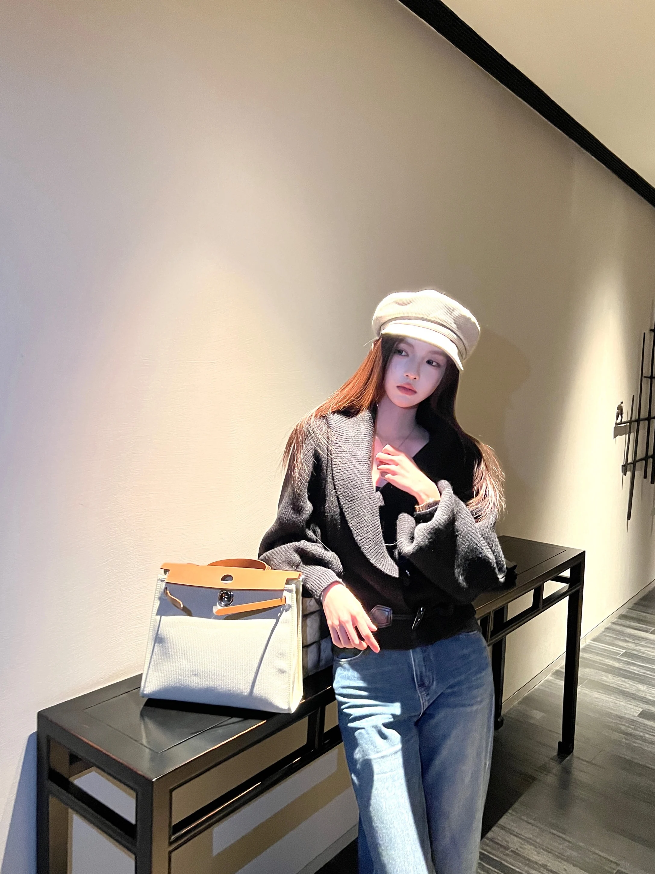 

Nemowu Women's Loose Fit Knitted Sweater with Lantern Sve Stand Collar Cross Front Button ort Coat Winter Faion