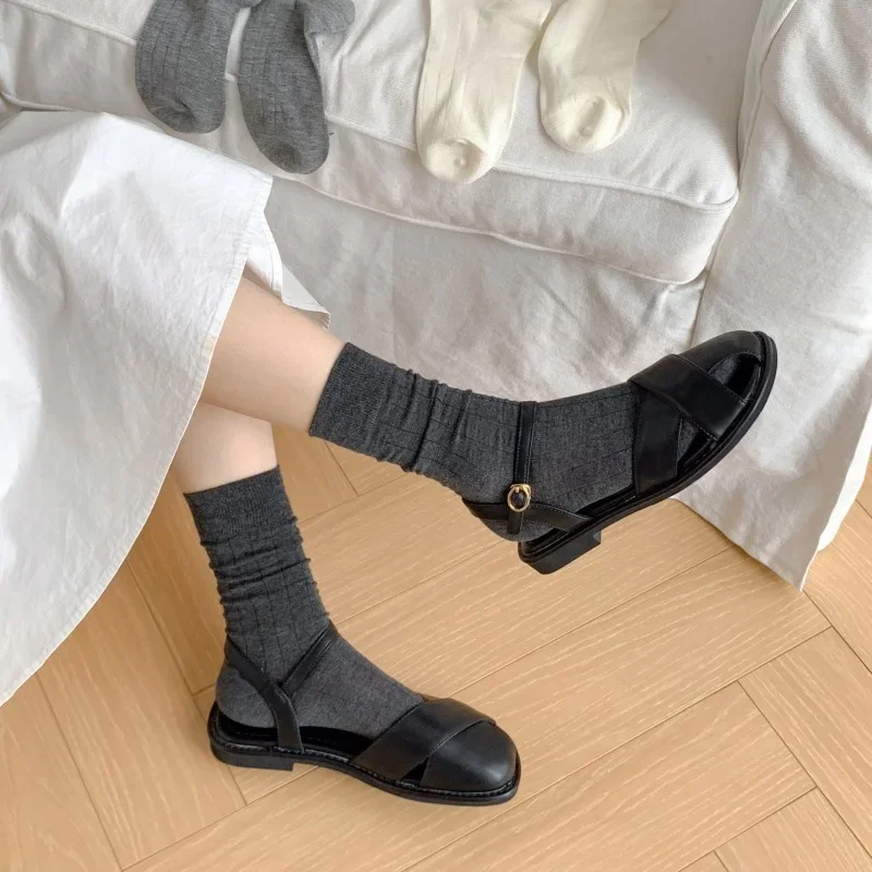 Skarpety damskie z włókna bambusowego Jednokolorowe elastyczne długie skarpetki Koreańska moda Streetwear Czarne białe szare skarpetki Cienkie oddychające lato — zdjęcie 6