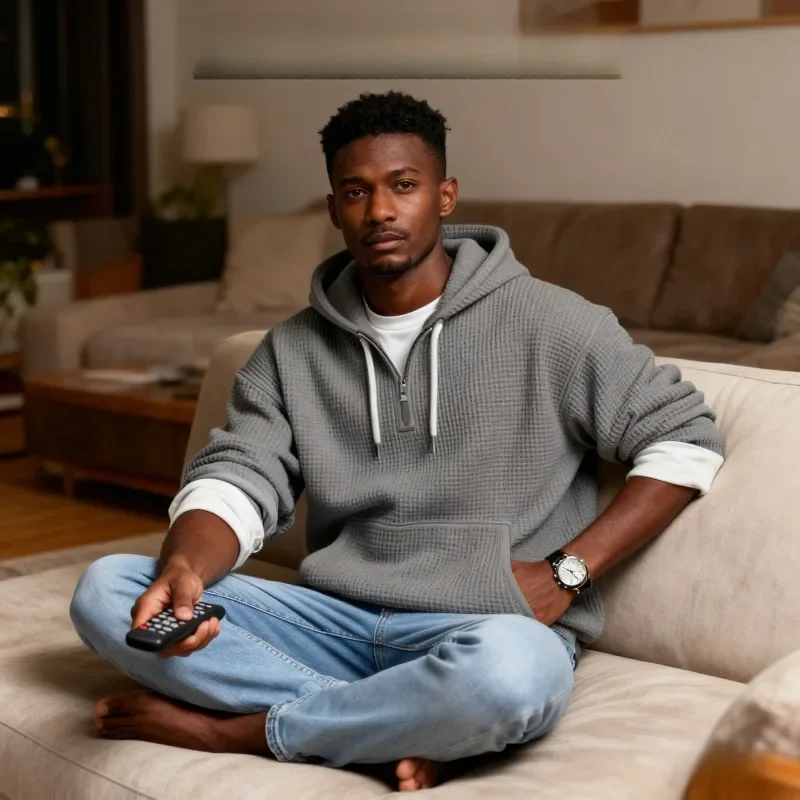 

2025 European and American Men's Autumn/Winter Solid Heavyweight Hooded Sweatshirt with Cuffed Sleeves