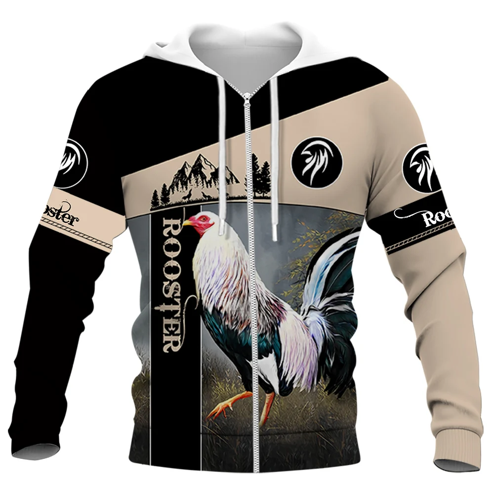 HX Gifts For Rooster Lovers Zip Hoodies 3D Graphics Animals Chick Splicing Hoodie Fashion Man Harajuku Sportswear