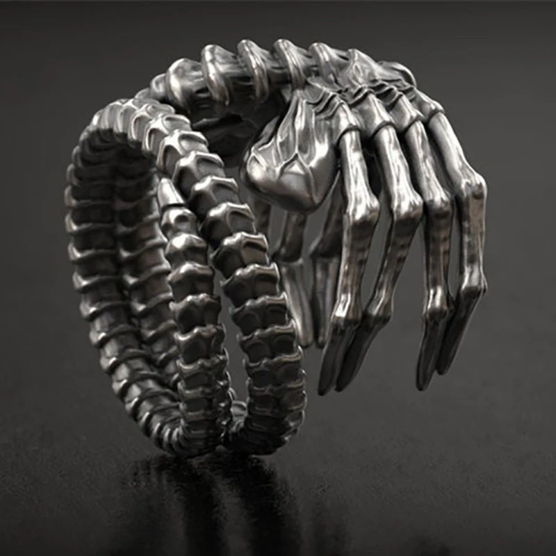 LX9D Skeleton Hand Ring Goth Biker Punk Rocker Skelton Hand Wrap Band Ring Unique Gifts for Men Teen Jewelry Cosplay Ornament