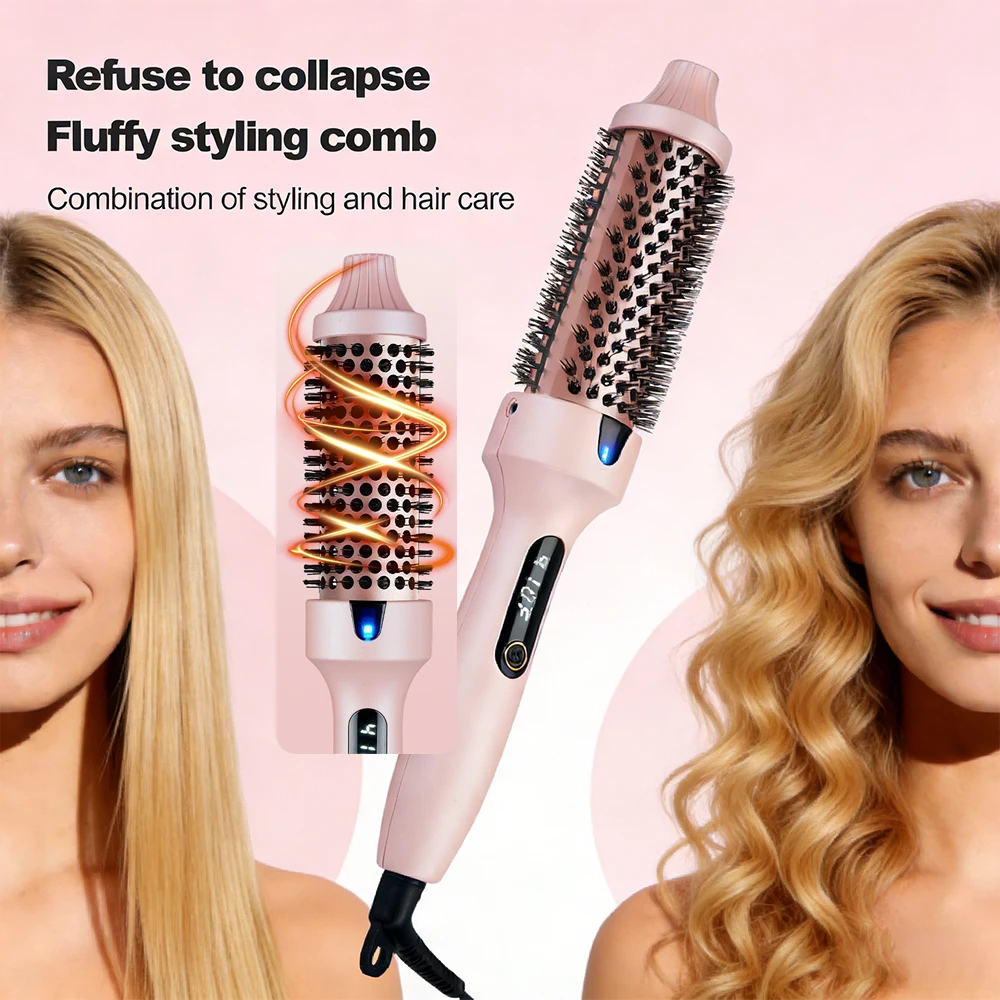 Hair Curler Straightener Electric Hair Comb Hot Comb Professional 6 Temperature Led Digital Display Anti-Scald Curling Iron Gift