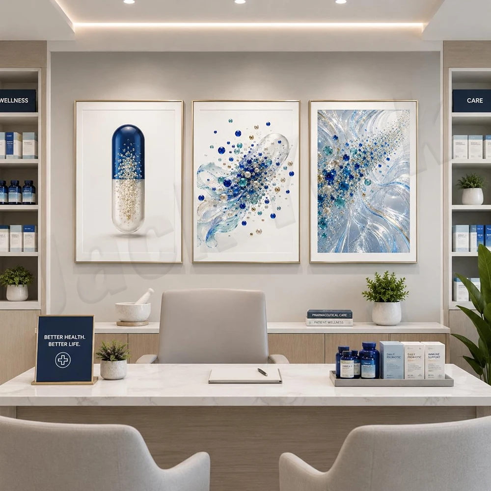 Pharmaceutical art, mortar and pestle, drug molecules, molecular biology/biochemistry, pharmacist decorative canvas posters