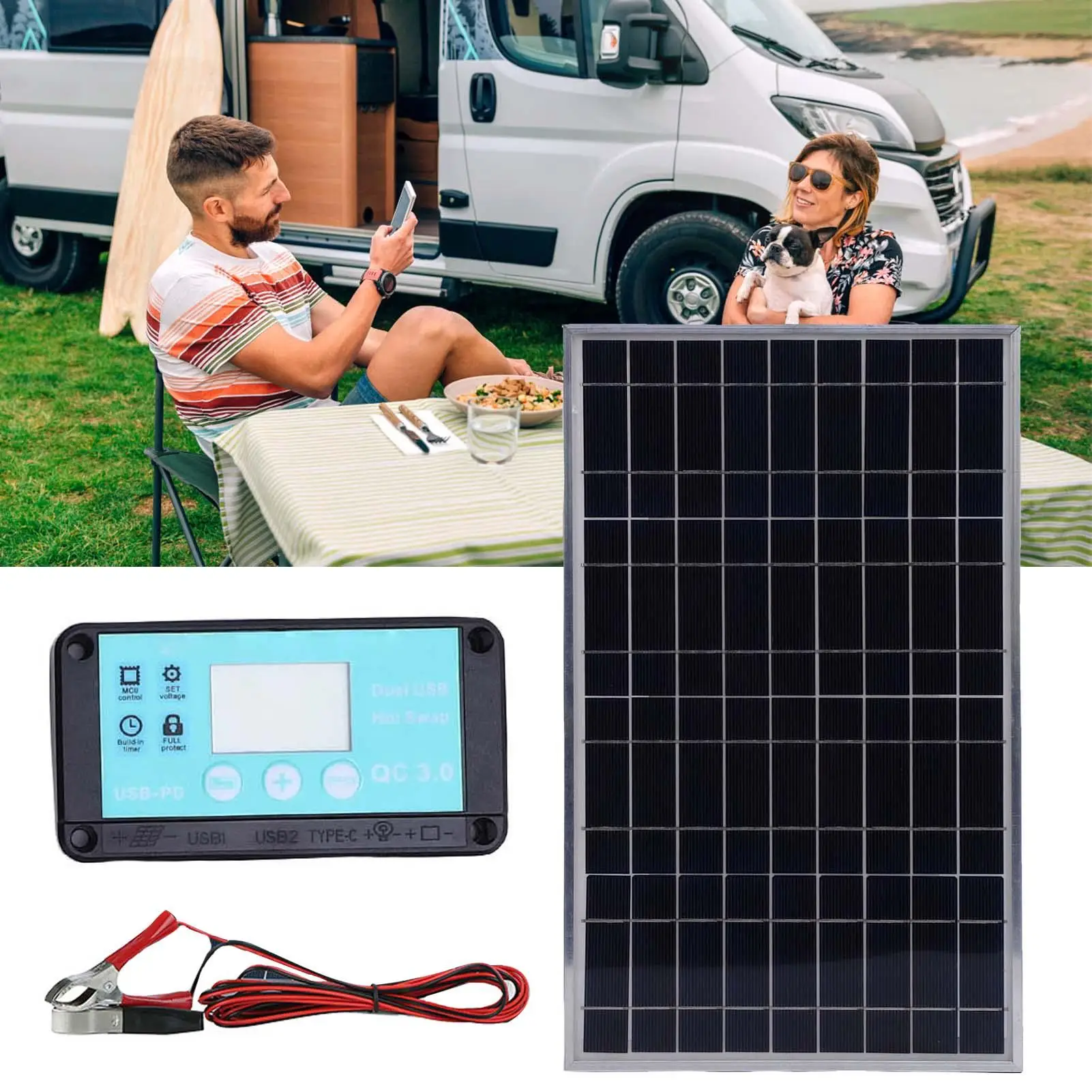 

Солнечные панели 100 Вт Стартовый комплект солнечной панели Инвертор Автомобильная батарея для морского прицепа Квадроцикл Лодка Караван Система автономной сети Кабина