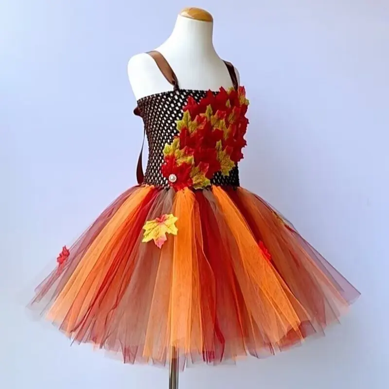 أزياء خريف الخريف مابل ليف الجنية للفتيات الصغيرات في عيد الهالوين وعيد الشكر فساتين أطفال كرنفال الزي
