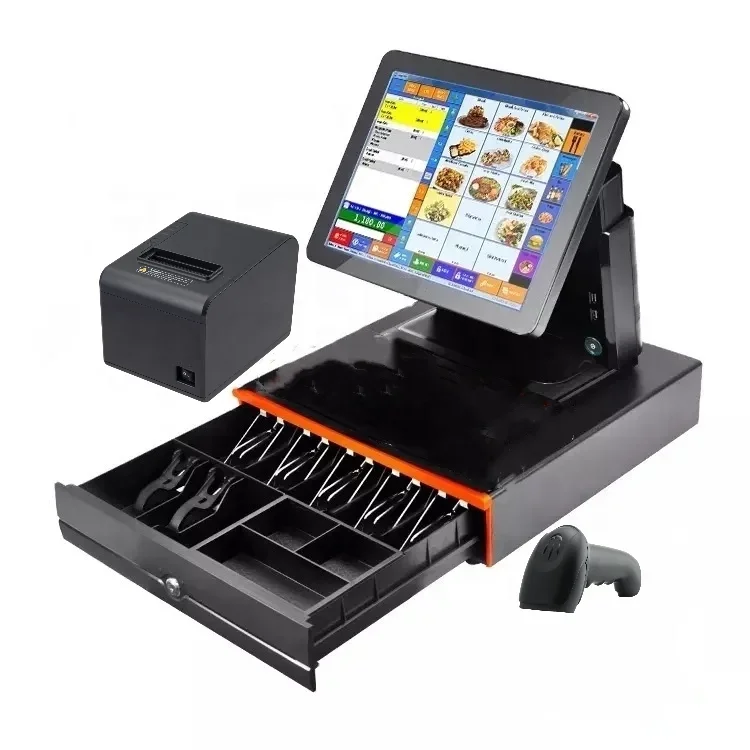 Black and while all-in-one pos machine cash register for supermarket cashier machine pos system for sale