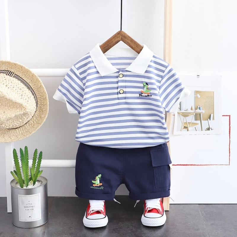 

Summer Baby Boys Clothes Sets Cotton Cute Striped Toddler Sets For Boys Kids Short Sleeve 2 Pieces Suits Children's Clothes 0-5Y