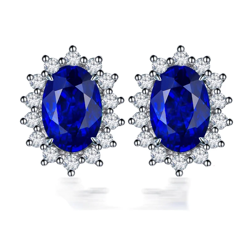 YANHUI Luxury Simulation Blue Sapphire 100% Original 925 Silver Needle Earrings Princess Diana Royal  Crown Wedding Jewelry