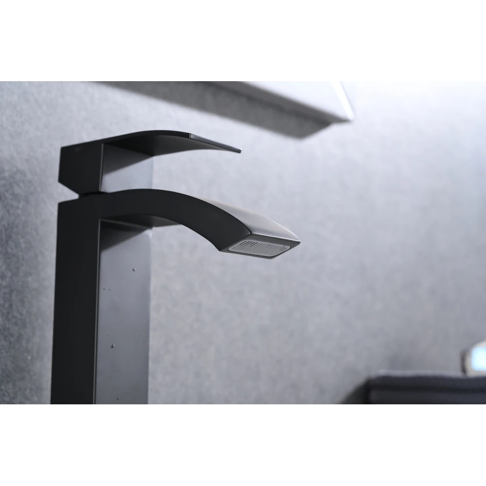 Single Handle Waterfall Bathroom Vanity Sink Faucet with Extra Large Rectangular Spout