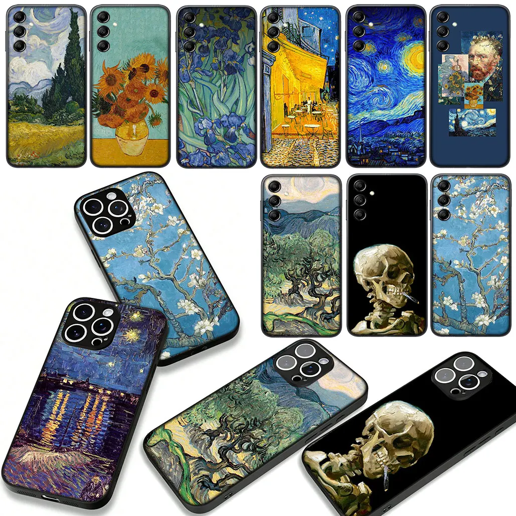 غطاء هاتف لهاتف Xiaomi Redmi Note 14 12 13 ProPlus 13X A4 A3 Pro Plus 12C 13C 14C 4G 5G حافظة ناعمة ليلة مرصعة بالنجوم فان جوخ سكاي آرت #1