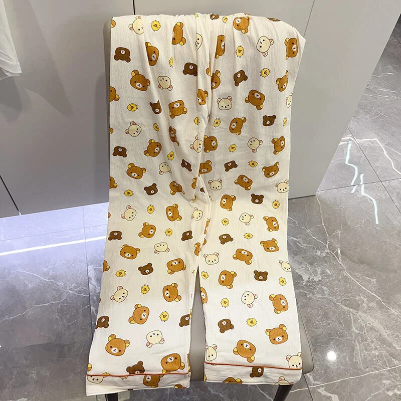 Rilakkuma Pajamas Set Y2K Tops & Tees Girls Pure Cotton Lazy Bear Spring Autumn Women Short Sleeve Long Pants Cute Top Pants New