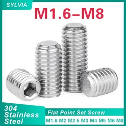 50/ 20/ 10pcs M1.6 M2 M2.5 M3 M4 M5 M6 M8 DIN913 304 Stainless Steel Allen Hex Hexagon Socket Flat Point Set Screw Headless Bolt