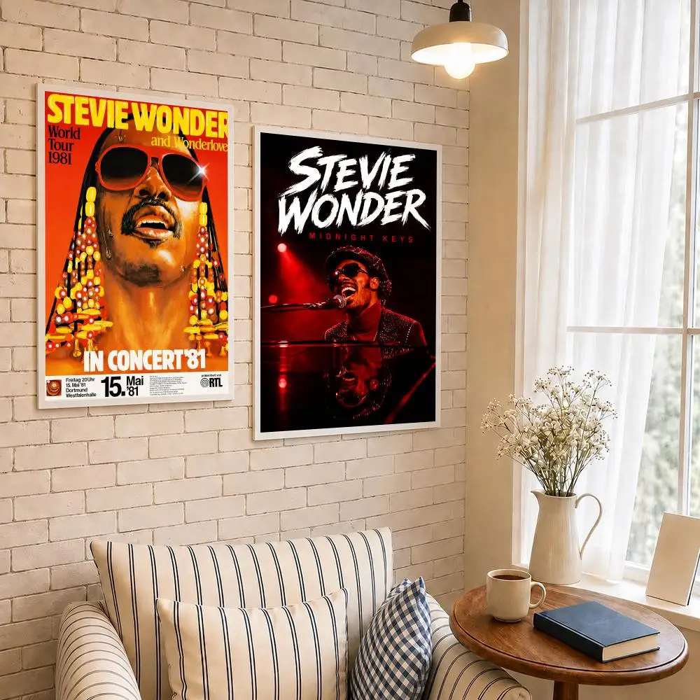 Singer S-Stevie Wonder Poster PP Self-Adhesive Waterproof Wall Decor for Bedroom,Living Room,Dorm,Bar Aesthetic Decor Gift
