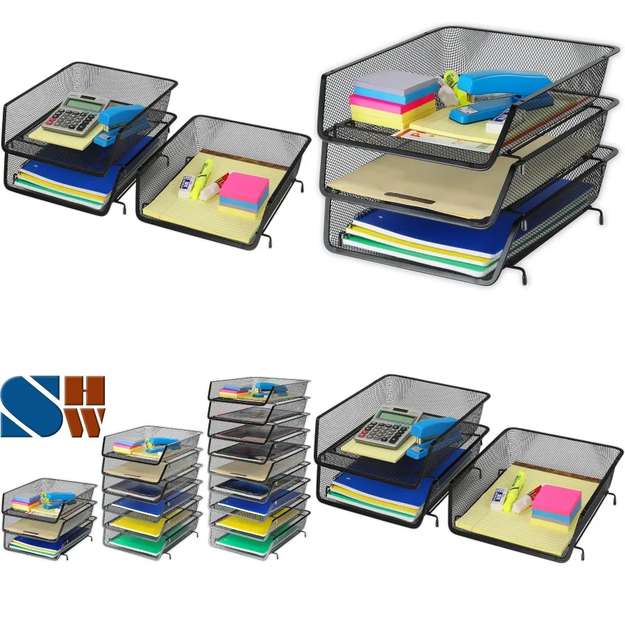 

Штабелируемый настольный органайзер для документов, лотка для писем, 3 упаковки для офиса, домашнего использования, черный цвет, компактный дизайн, прочный материал