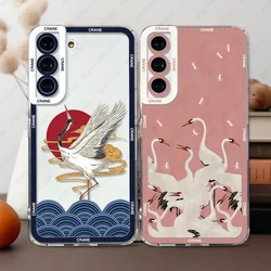 Case For Samsung Galaxy S25 S24 S20 S21 FE S22 Plus S23 Ultra A55 A54 5G Soft Cover Crane Bird