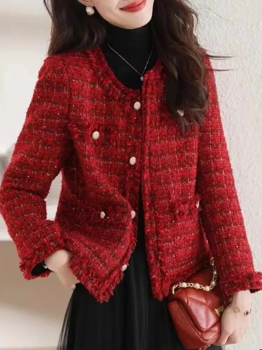 

Elegant Red Style Jacket Women's Spring Autumn High-End Sensation Premium Quality Atmosphere Luxury Small Size Top
