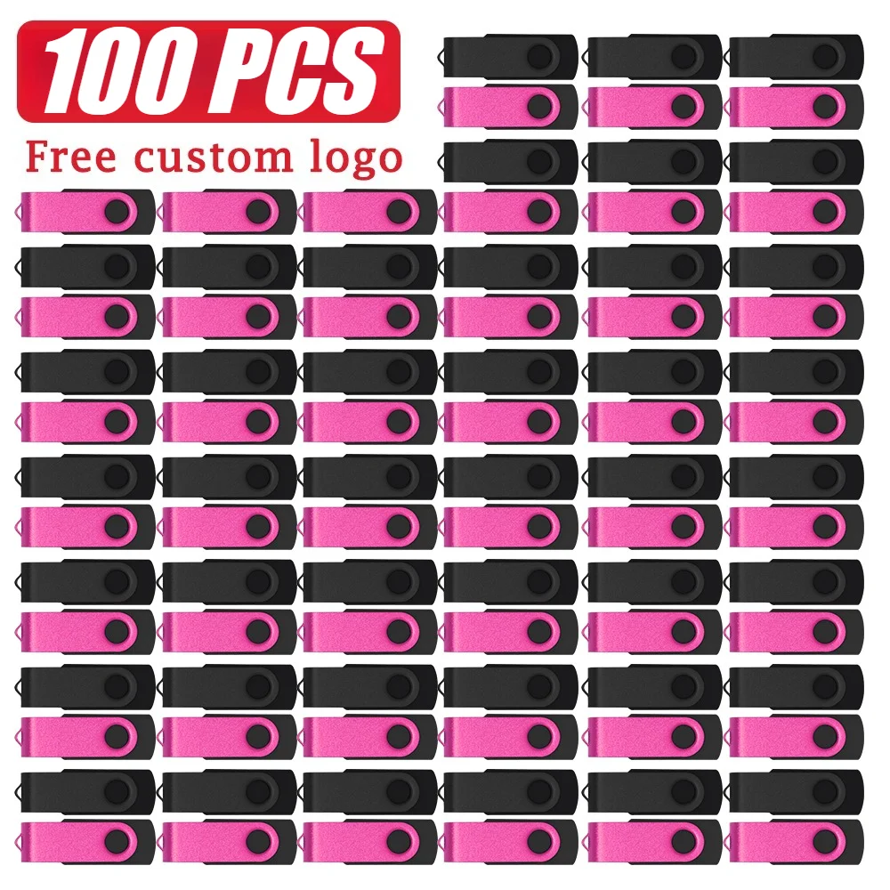 100pcs/lot USB Flash Drive 64GB Free Custom Logo Pendrive 32GB Usb 2.0 Wedding Memory Stick 16GB 8GB 4GB Rotatable Pen Drive