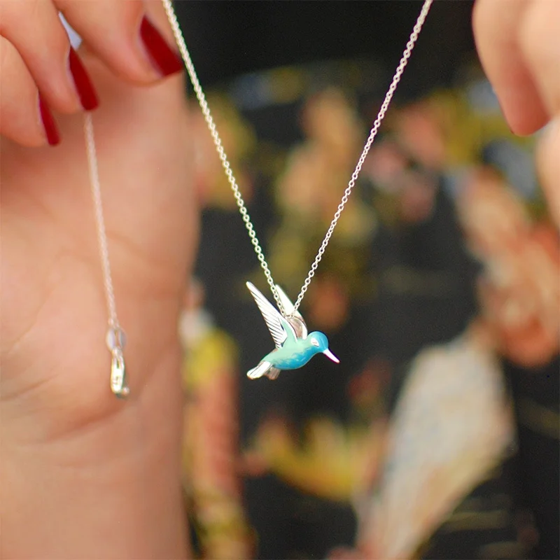 Exquisite Blue Hummingbird Pendant Necklace for Women