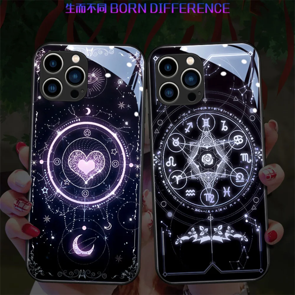 Tarot Magic Circle Pattern Smart Voice Controlled LED Light Phone Case For Samsung S24 S23 S22 S21 S20 FE Note 10 20 Plus Ultra