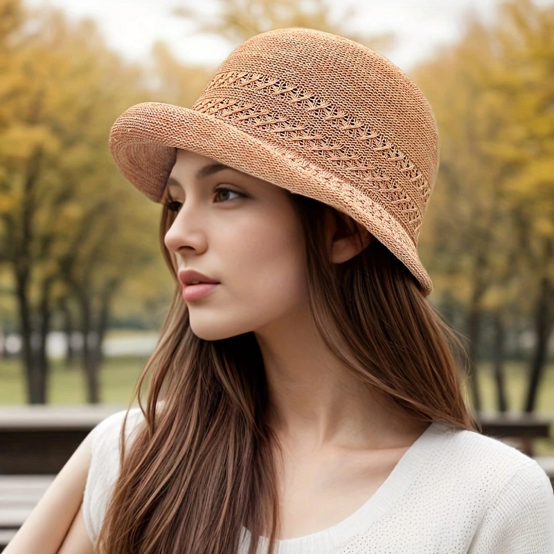 Elegant Thin Breathable Bucket Hat Classic Solid Color Checkered Cloche Hats Breathable Casual Fisherman Cap For Women Girls