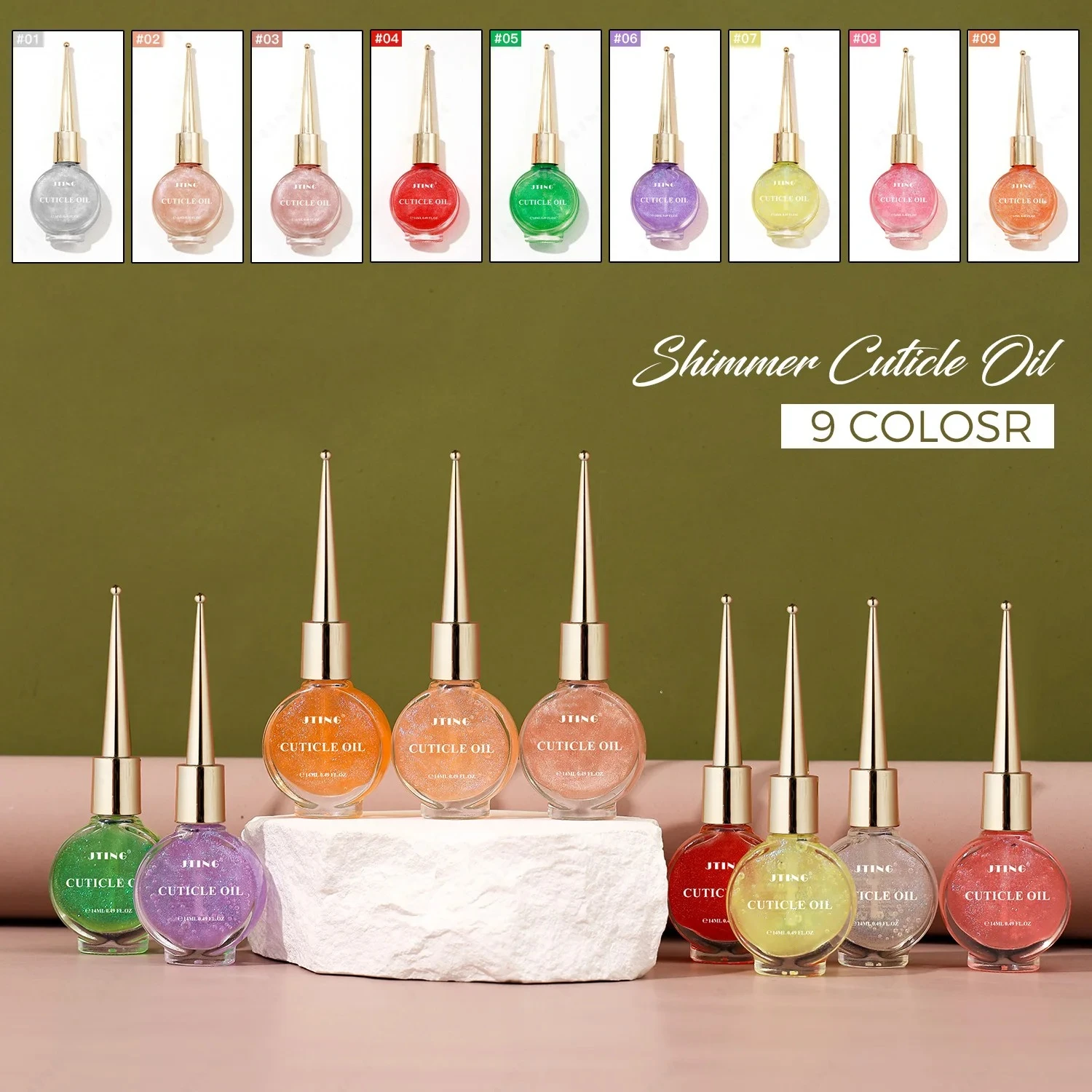 JTING 1pc Design Shimmer Olio per cuticole 9 colori Nutrizione Olio rivitalizzante Olio per cuticole per forniture Unghie