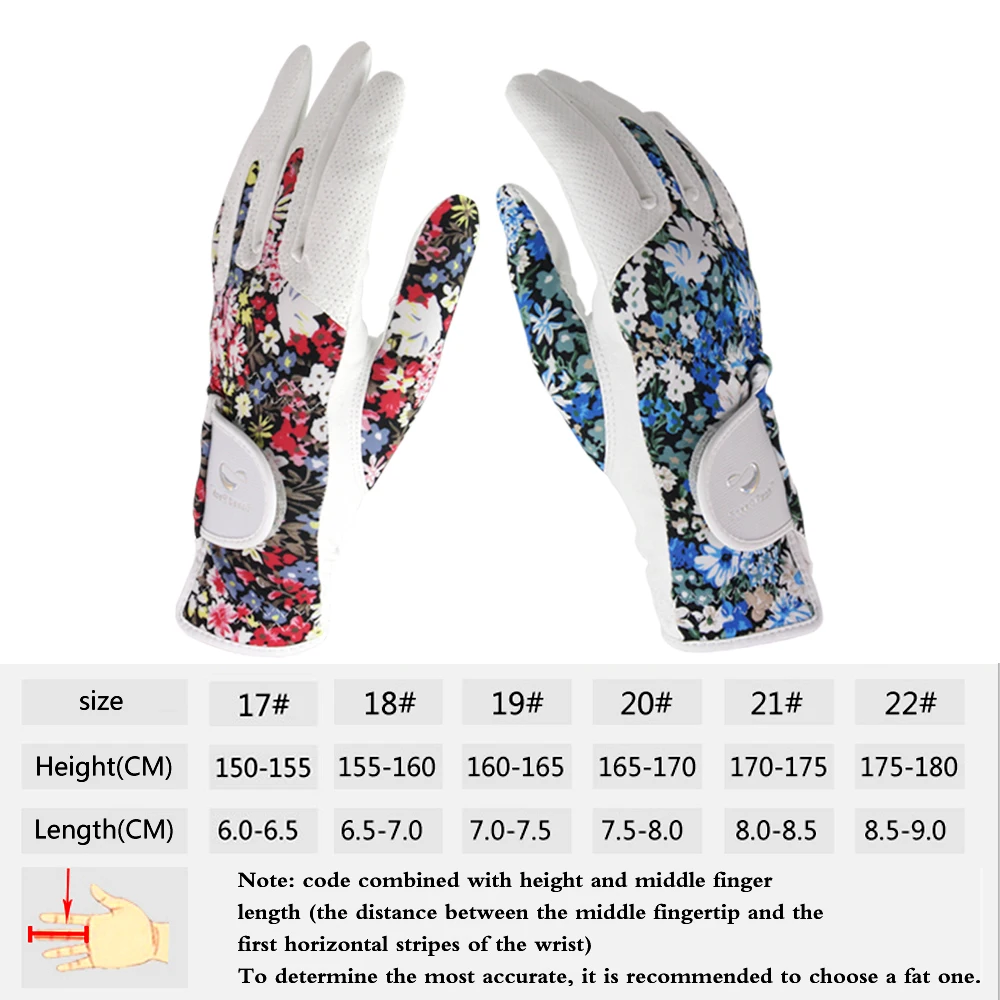 1 Pair Fashion Women's Golf Gloves Korean Version Nano-microfiber Cloth Comfortable Elastic Lycra Printed Fabric Sports Gloves