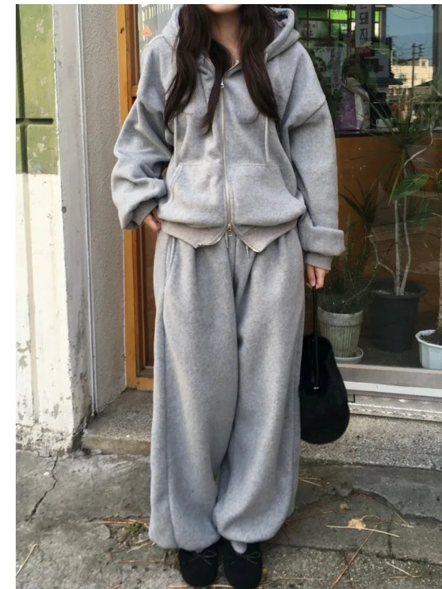 

Thiened Double-sided Fce Hooded Women's Set Winter Design Anti-aging Faionable Casual Sportswear Two-piece Ensemble