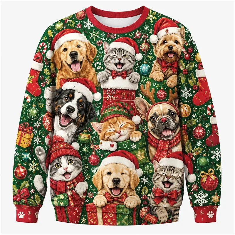 Fashion Animal Ugly Christmas Sweater 2027 New Party Holiday Wear Unisex Xmas Sweatshirts Loose Streetwear Pullovers Tops