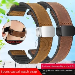 Magnetic Buckle cowhide Genuine Leather watch Strap 20 22mm Quick release Soft waterproof Men Silicone bottom watchband bracelet