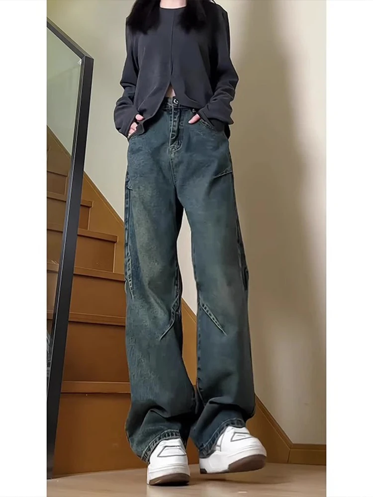 

Американские винтажные синие мужские джинсы-клеш свободного кроя с широкими штанинами, дизайнерские брюки-дудочки, удлиненные штаны