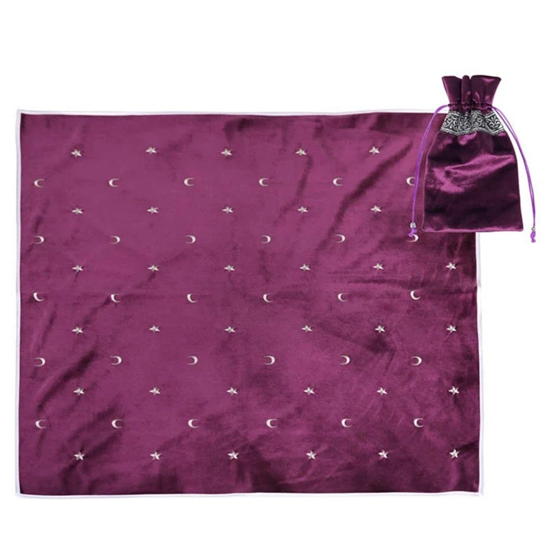 Altar Tarot Tablecloth Velvet Tarot Divination Tablecloth With Tarot Cards, Game Bag Stars Embroidered Tablecloth