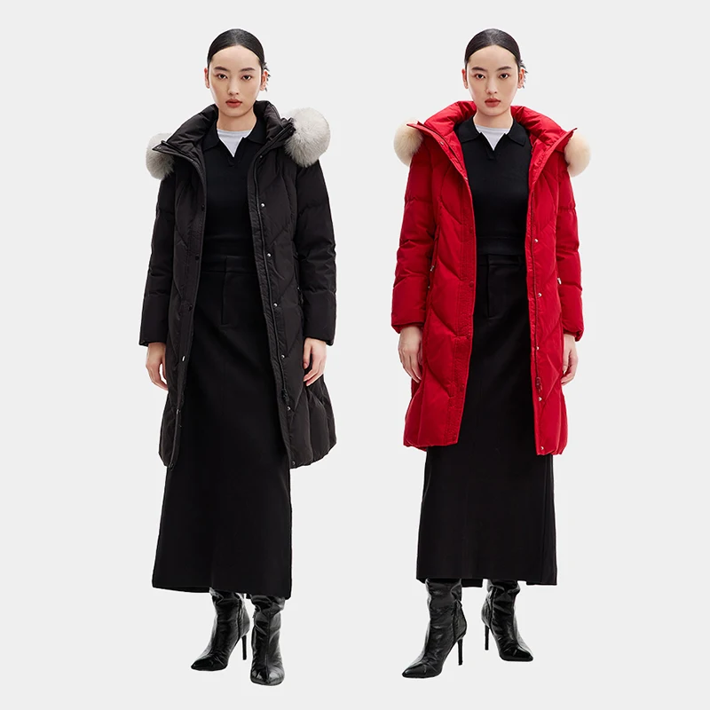 Piumino di media lunghezza Chericom Pelliccia di volpe con cappuccio modello trapuntato Tessuto ad alta densità Piumino antivento addensato Y299225B