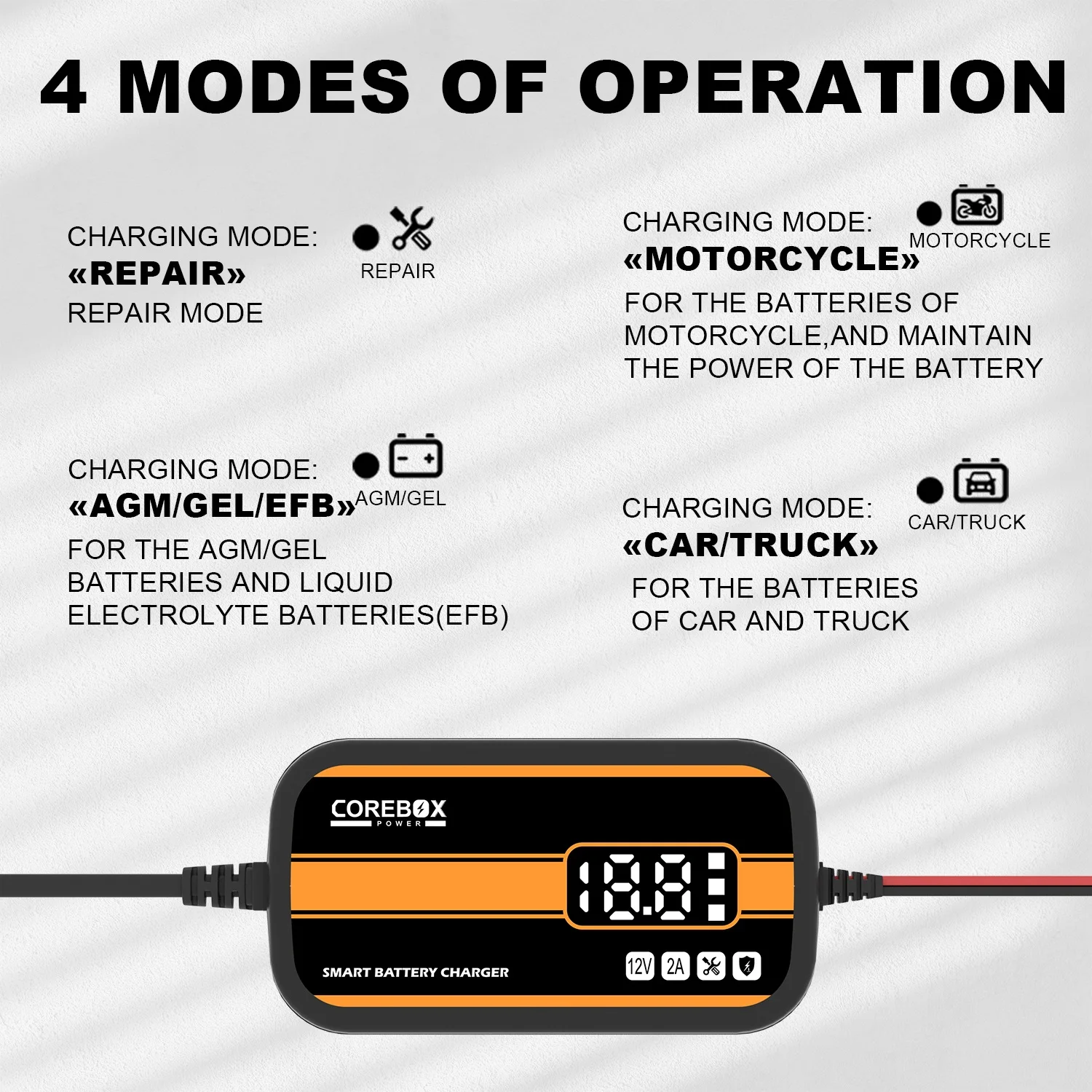 Con pantalla LCD 12V 2A plomo ácido AGM Gel cargador automático inteligente coche motocicleta cargador de batería para coche/RV/ATV/barco