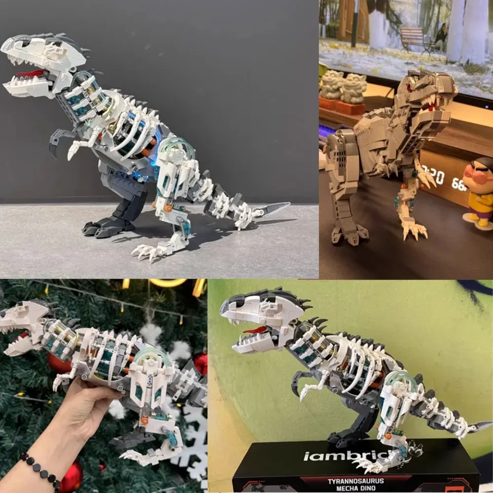 

MOC 1000+PCS Mecha Dinosaur Jurassic World Building Kit Light-Up T-Rex Triceratops STEM Model with LED for Kids Adults