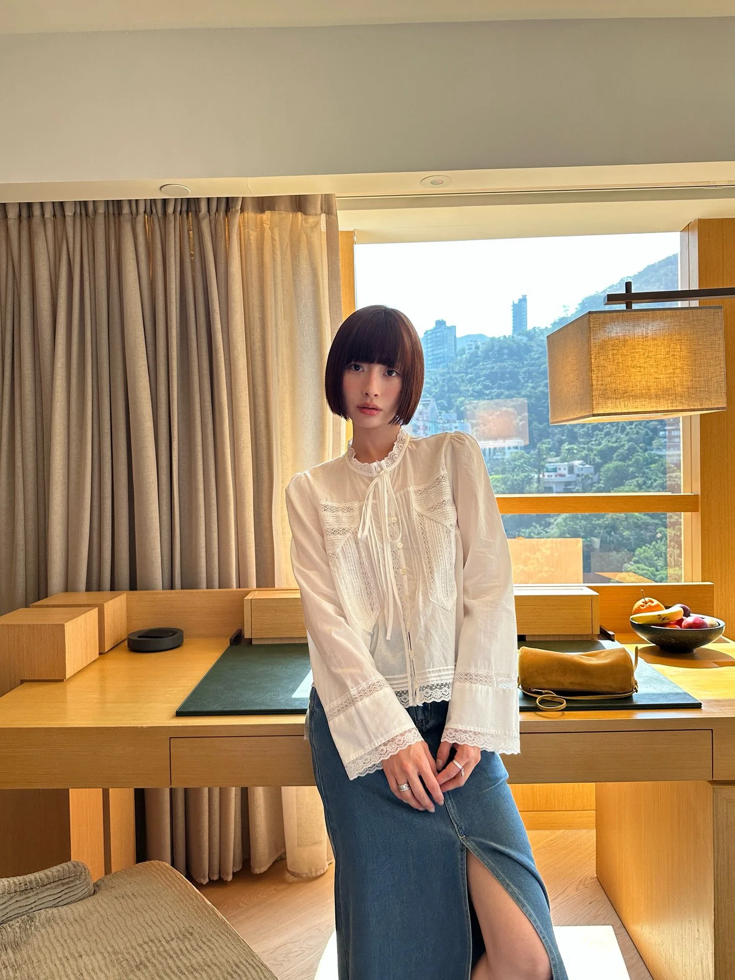 

French Sle Loose Fit Cotton Sugar .0 Long Sve Lace Trim Bubble Sve Top Breathable Transparent Design Women's irt