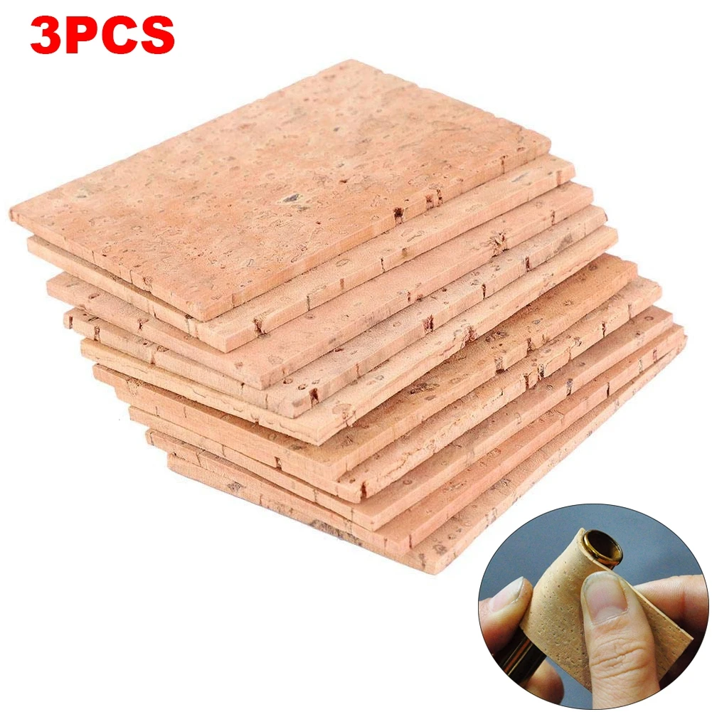 3PCS 60*40*2mm Natural Saxophone Cork Sheet Neck Joint Board Suitable for Alto/Soprano/Tenor Sax