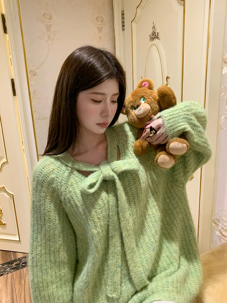 

Свитер свободного кроя Laid-ba 'een' от Mischief of Cookie Premium, осенне-зимний, с V-образным вырезом, длинными рукавами, женский трикотаж