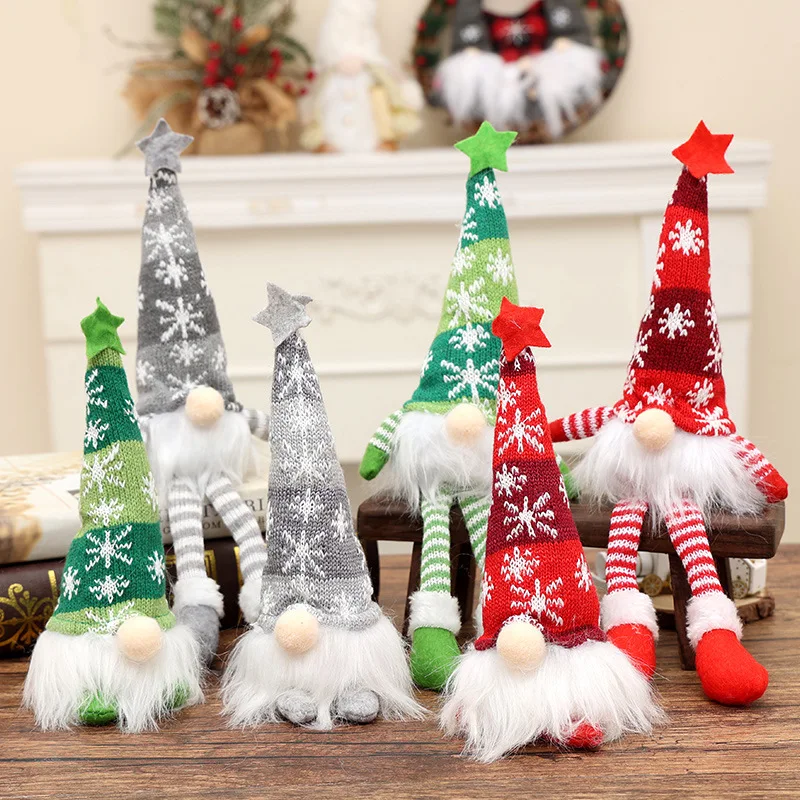 1 قطعة ندفة الثلج قبعة نجمة خماسية تمثال رودولف ، طويل/قصير أرجل مجهولي الهوية رجل عجوز تمثال الزخرفية #5