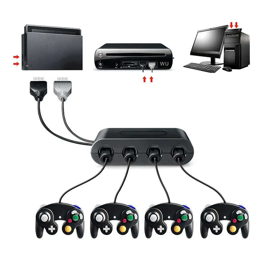 محول وحدة تحكم ألعاب USB لمفتاح نيتندو ، محول ألعاب 4 منافذ ، GameCube ، GC ، NGC ، Wii ، u ، PC ، قتال النجوم ، دعم دروبشيبينغ