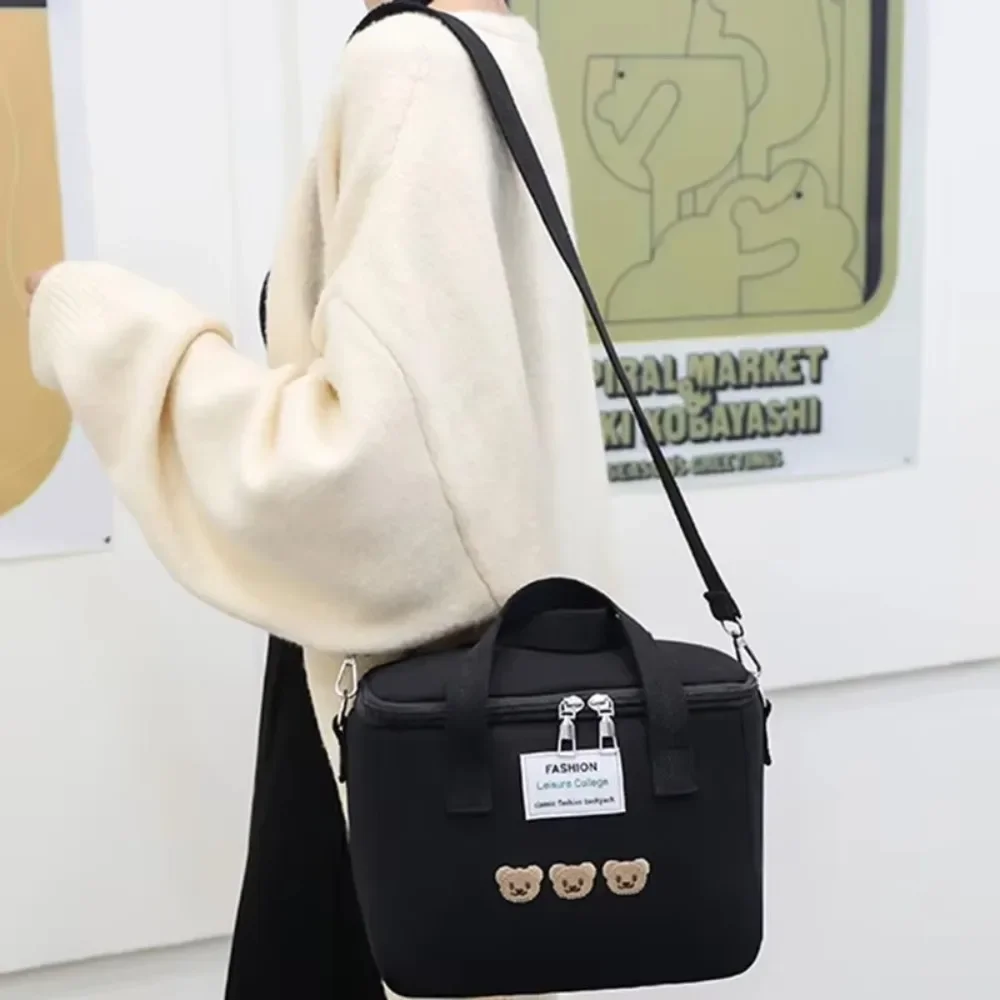 Cute Bear Lunch Bag Girls Insulated Canvas Cooler Handbag Aluminium Foil Thermal Food Box Family School Picnic Dinner Container