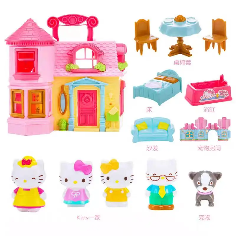 Hello Kitty Warm Home Set 50111 Simulation Furniture Room Girl Handheld Box Princess Castle Play Toy