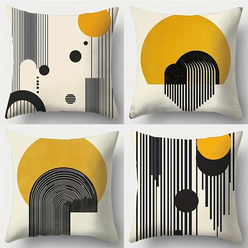 Geometric Abstract Throw Pillow Covers 4 Pack Set Mid Century Modern Boho Accent Cushions for Living Room Sofa Home Decor Art