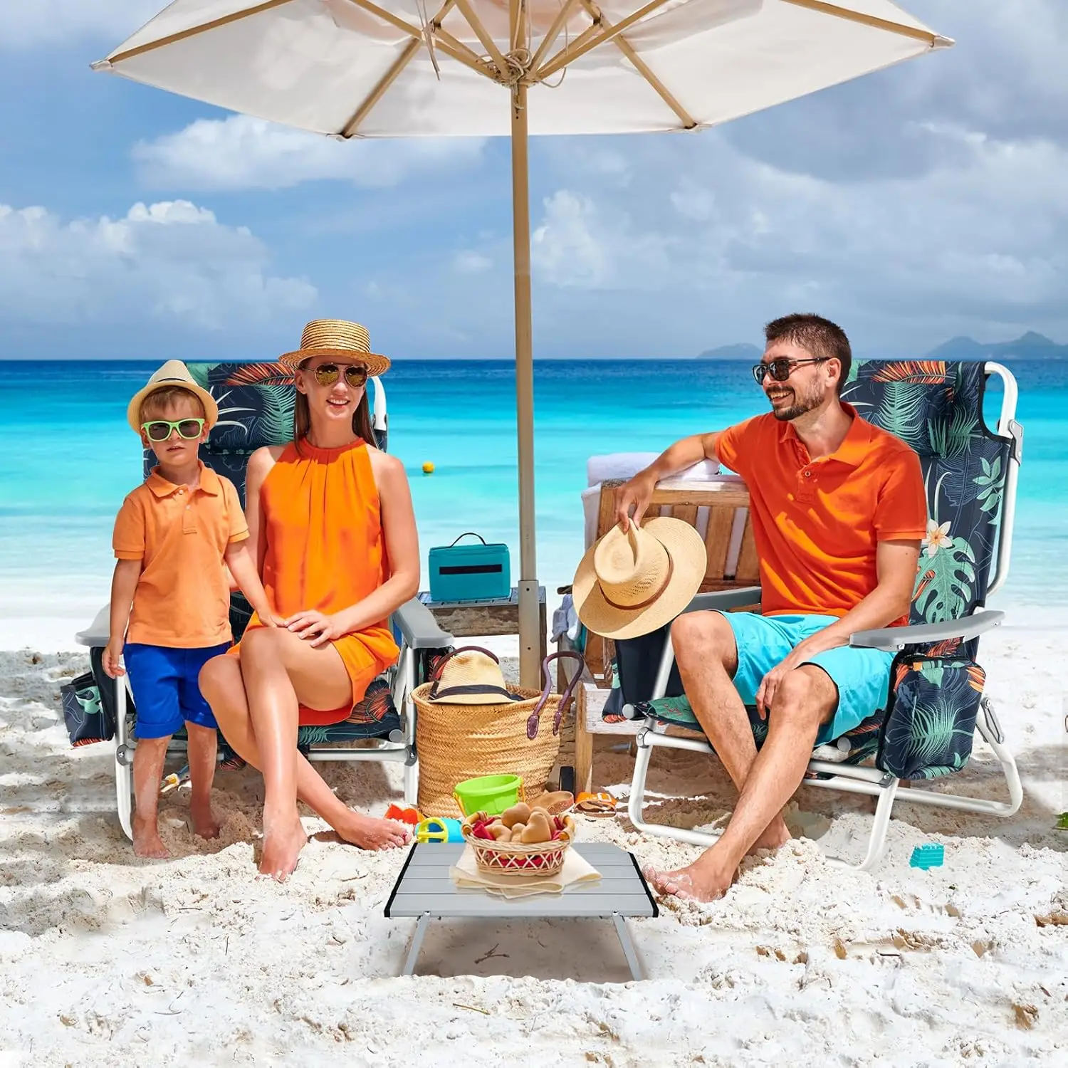 

Пляжное кресло-рюкзак со столиком, 5-позиционное раскладное кресло с сумкой-холодильником, 2 подстаканника, держатель для полотенец, легкое, настраиваемое