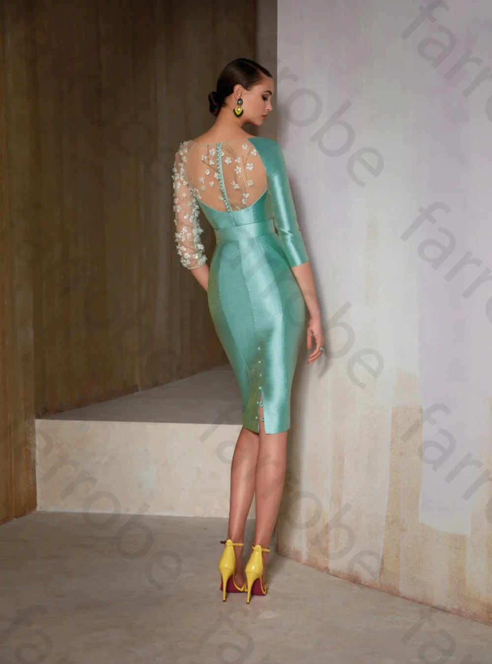 Vestido de invitados de boda con flores 3D verdes personalizado, cinturón hasta la rodilla, vestidos de sirena para madre de la novia, ropa Formal elegante para mujer